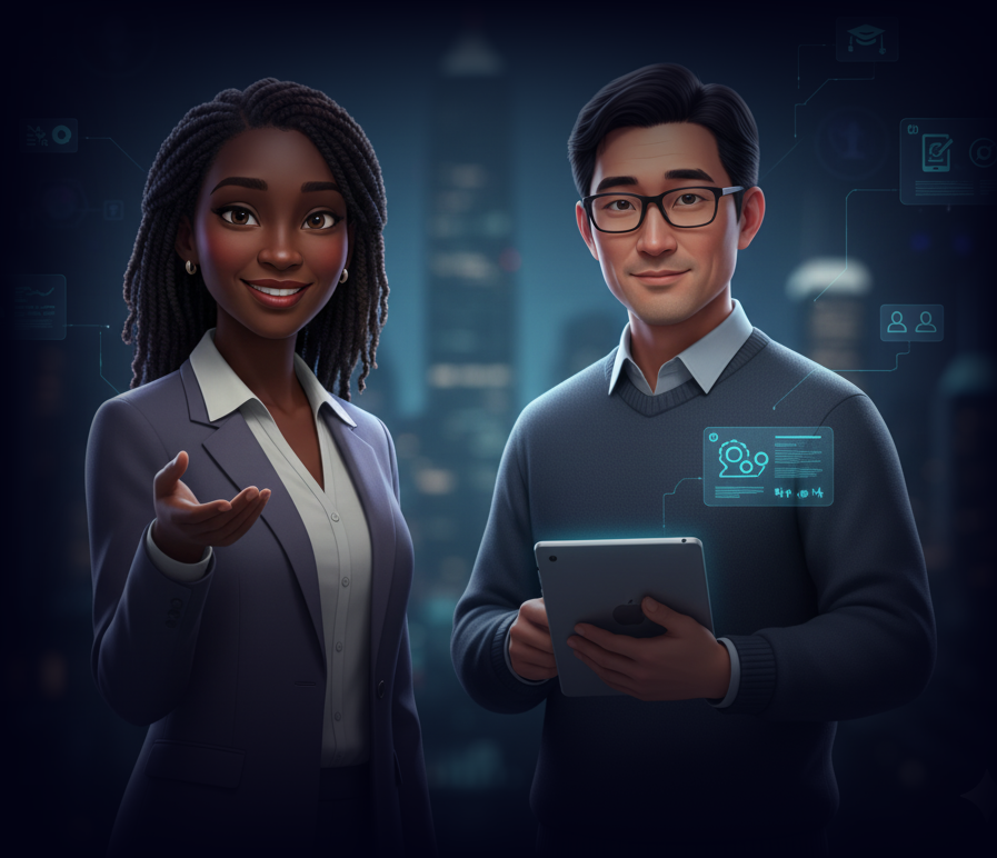 Counselor and educator reviewing digital resources